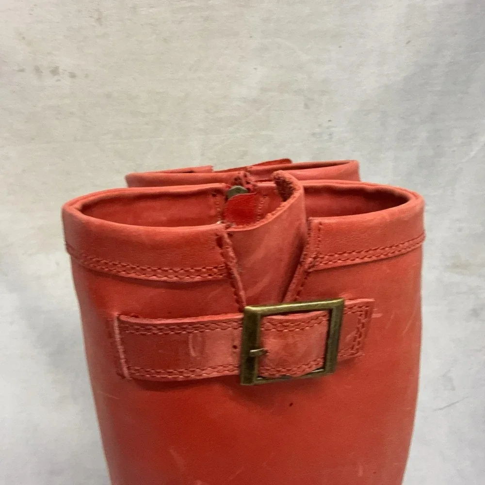 Kodiak Boots Womens Size 8 Red Leather Knee High Riding Waterproof Zip Buckle